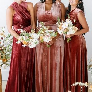 Emerald green velvet, convertible style, bridesmaid dress